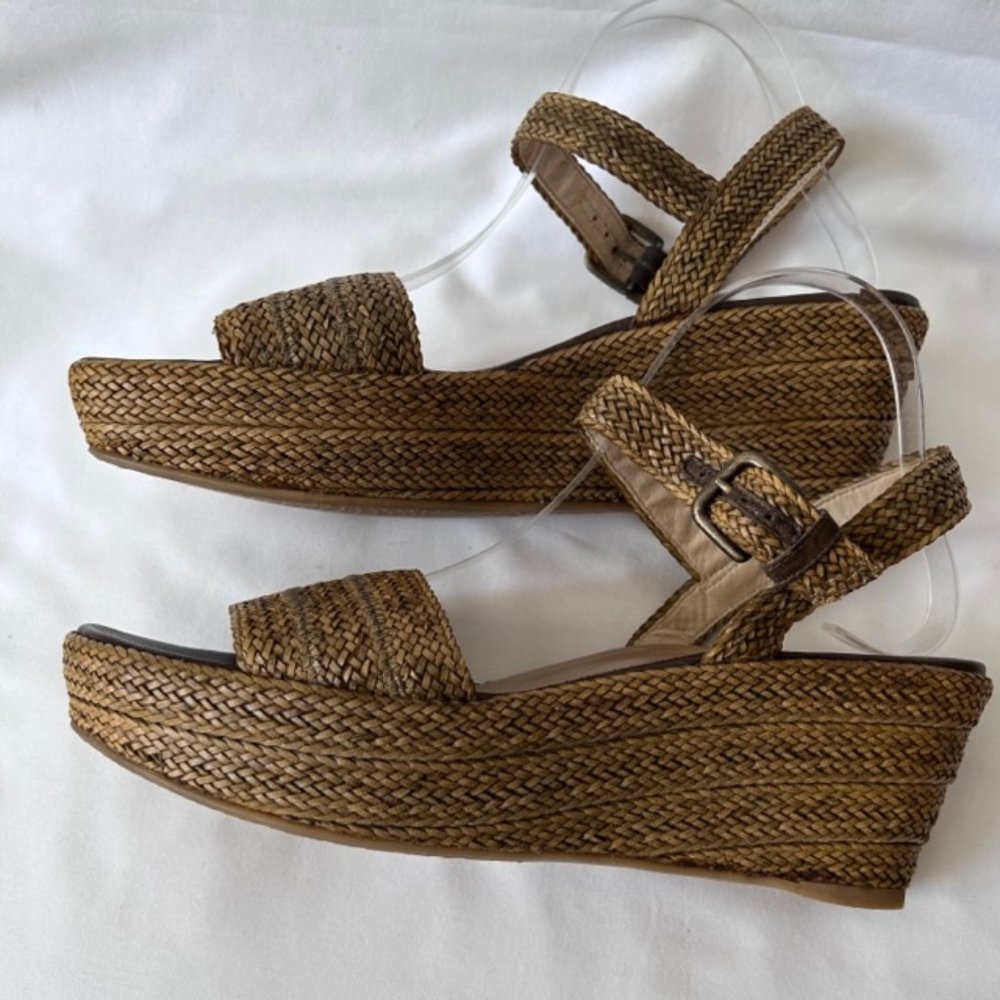 Stuart Weitzman Raffia Tan Ankle Strap Wedge Heel… - image 4